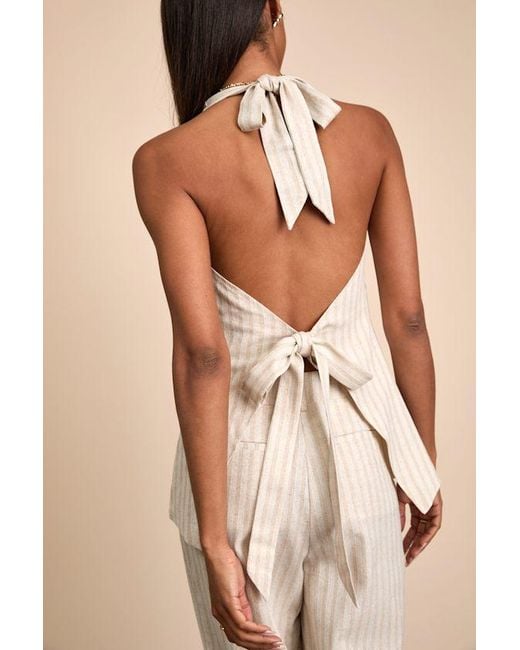 4th & Reckless Natural Layne Stripe Halter Button-Front Vest Top