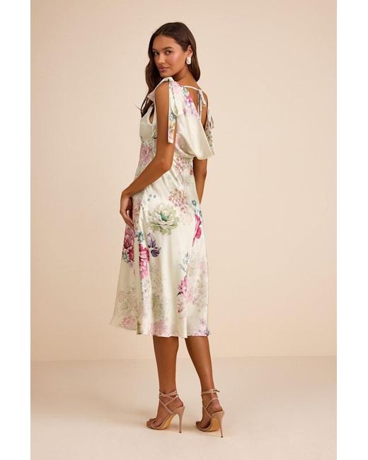 Lulus Natural Zoella Pale Mint Floral Satin Tie-Strap Midi Dress