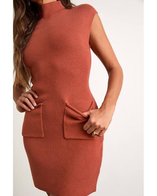 Lulus Red Joana Ribbed Mock Neck Sweater Mini Dress