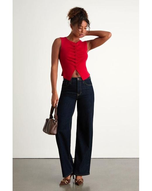 Lulus Red Orlane Button-Front Sweater Tank Top
