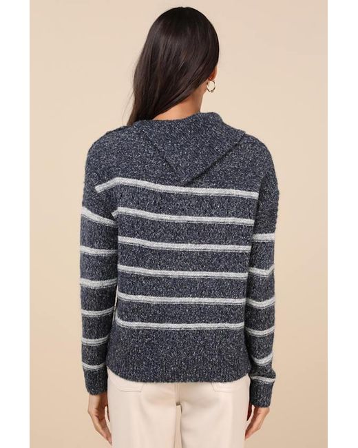 Lulus Blue Cozy Warmth Marled Striped Sweater