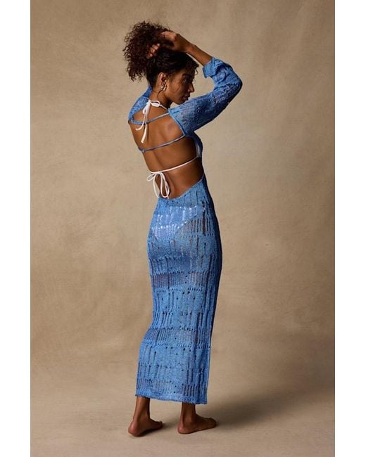 Lulus Blue Salise Shiny Distressed Maxi Swim Cover-Up
