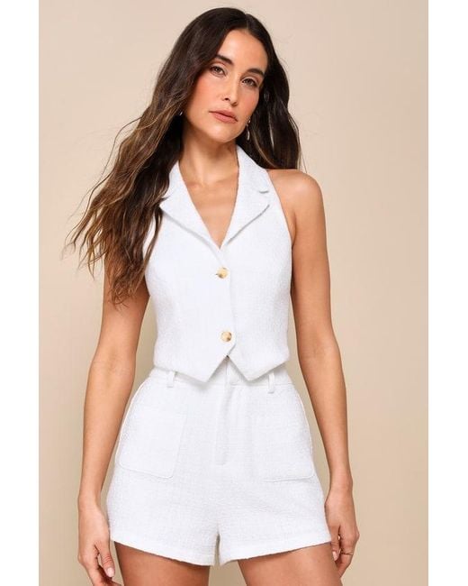 Lulus White Looking Posh Tweed High Rise Shorts