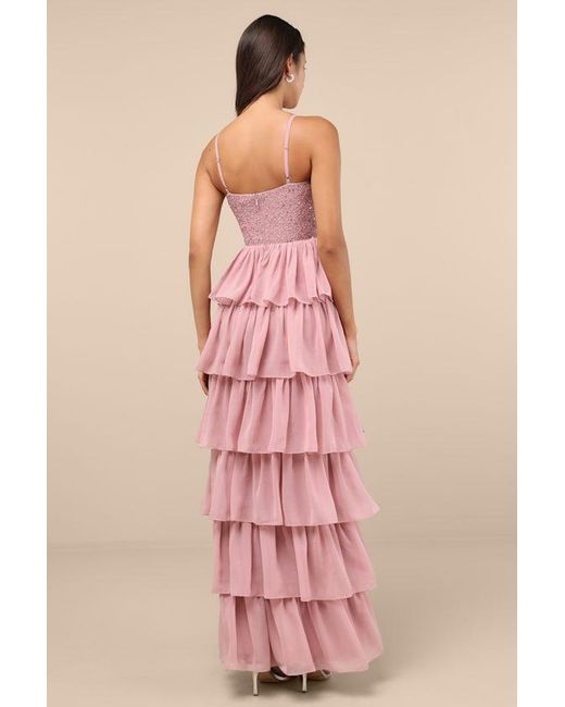 Lulus Pink Galina Sequin Tiered Maxi Dress