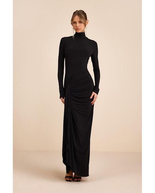Lulus Natural Tassana Jersey Knit Mock Neck Maxi Dress