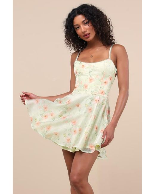 Lulus Natural Armelle Light Floral Lace-Up Mini Dress