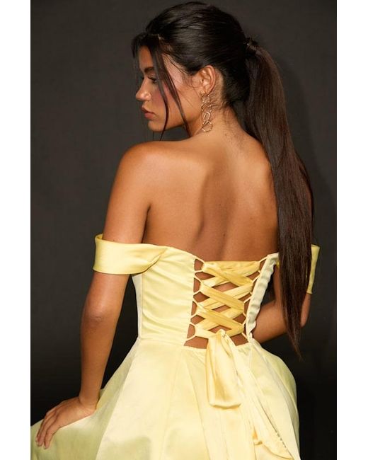 Lulus Black Rhylee Satin Lace-Up Off-The-Shoulder Mini Dress