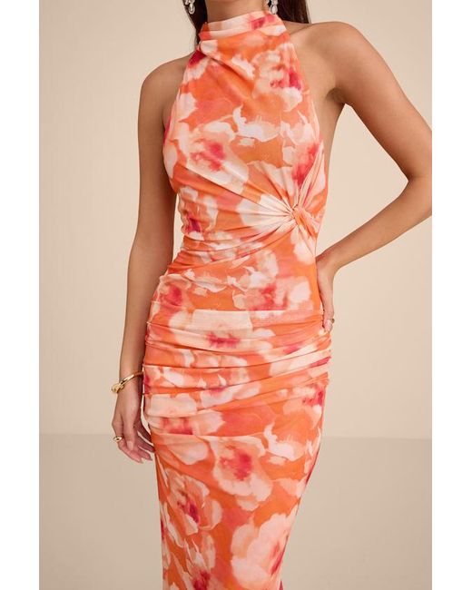 Lulus Orange Frona Floral Mesh Backless Maxi Dress