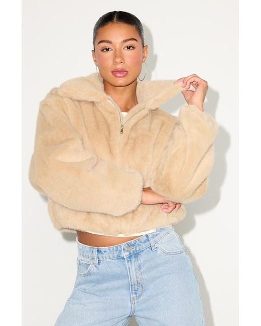 Lulus Blue Eliah Faux Fur Collared Zip-Front Jacket
