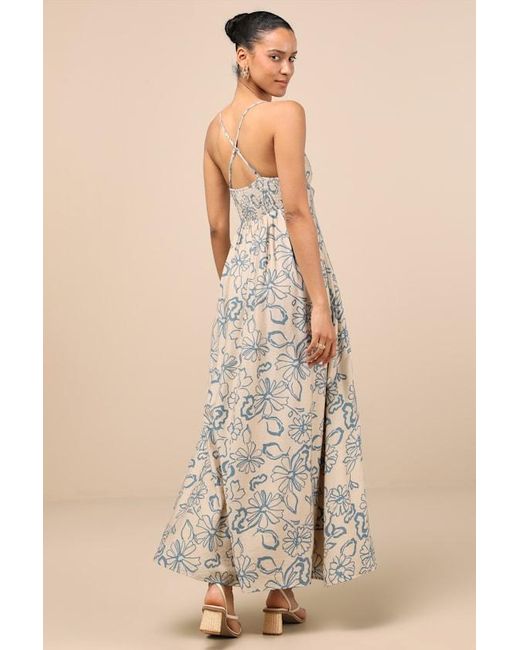 Lulus Natural Angelika Floral Sleeveless Midi Dress