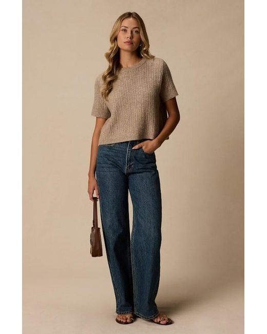 Lulus Blue Whitman Cable Knit Short Sleeve Sweater