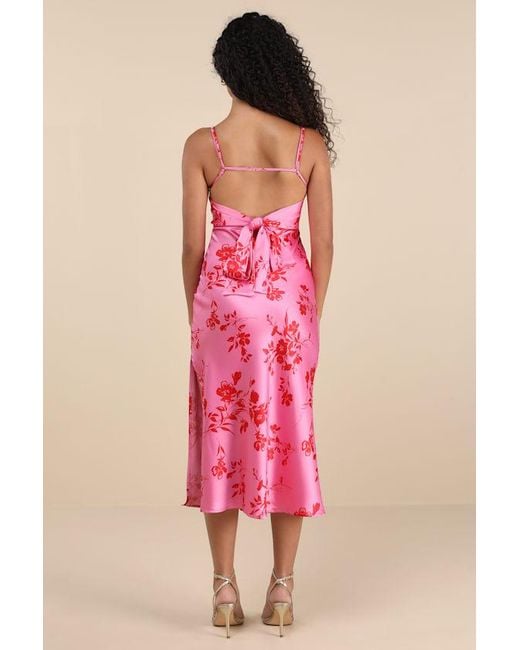 Lulus Pink Glamorous Efforts Floral Print Tie-Back Midi Dress
