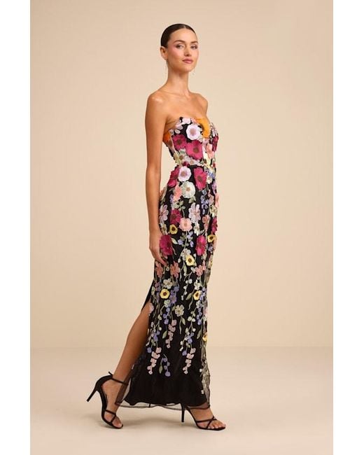 Lulus Natural Macario Multi 3D Floral Embroidered Strapless Maxi Dress