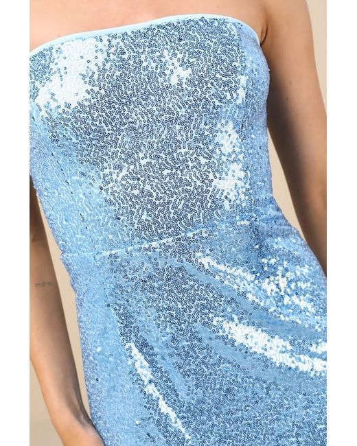 Lulus Blue Unstoppable Glow Light Sequin Strapless Mini Dress