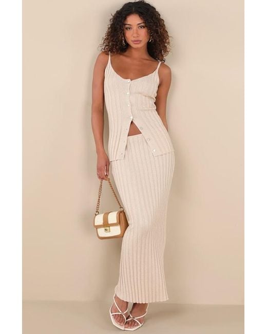 SNDY'S Natural Baha Ribbed Knit Button-Front Cami Top