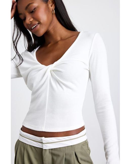 Lulus White Firona Jersey Knit Twist-Front Long Sleeve Top