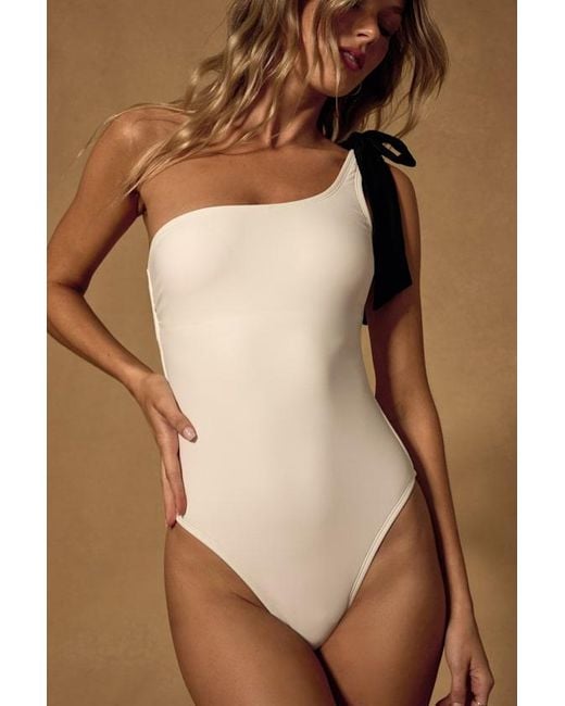 Lulus Brown Bruna One-Shoulder One-Piece Swimsuit
