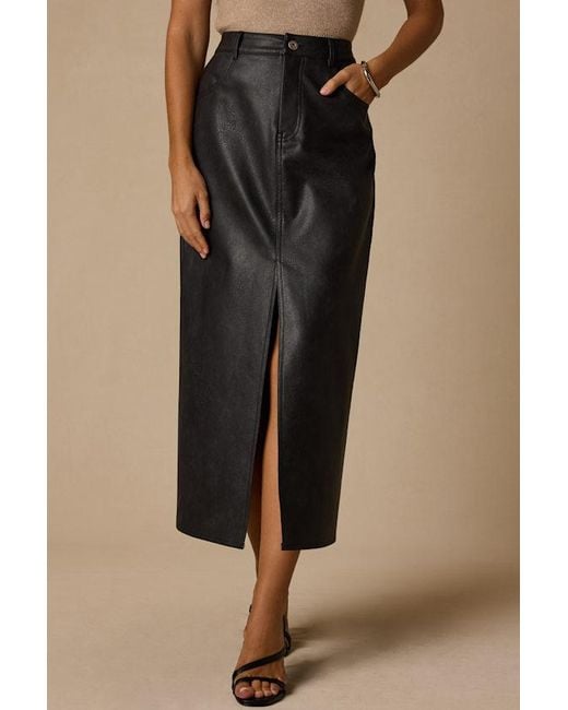 Lulus Natural Tamsin Vegan Leather High-Rise Midi Skirt
