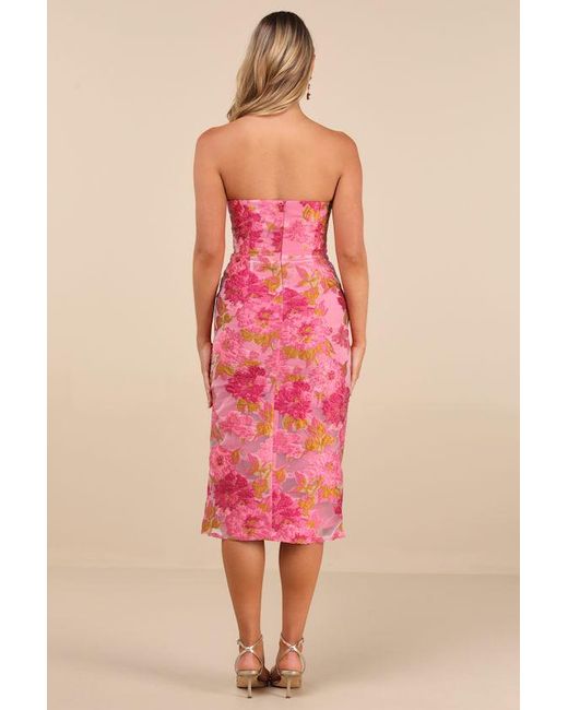 Lulus Red Upgraded Event Jacquard Strapless Bustier Midi Dress