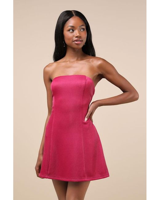 Lulus Pink Stunning Reputation Shiny Mini Dress With Pockets