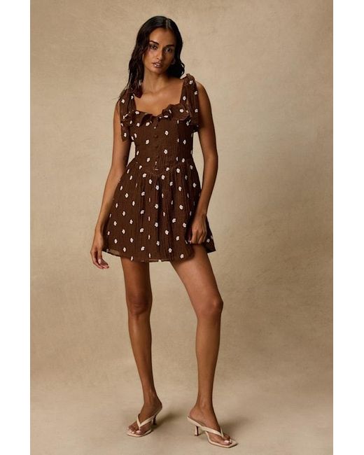Lulus Brown Nixie Textured Floral Embroidered Mini Dress