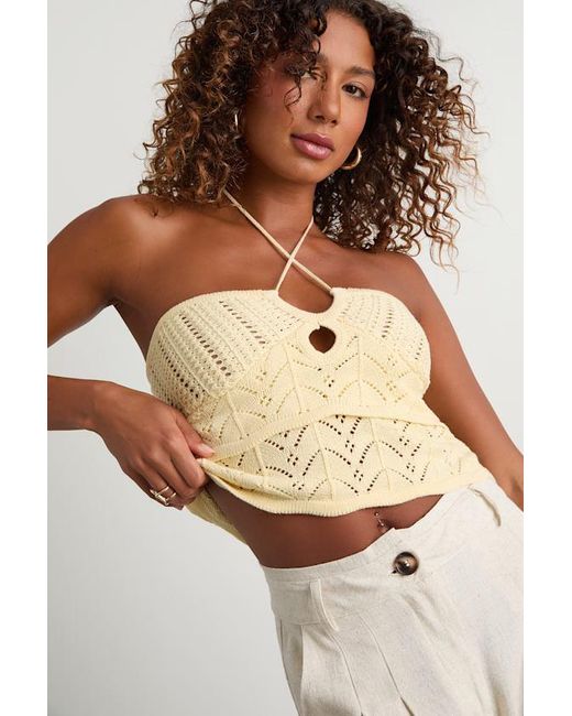 Lulus Yellow Linden Crochet Cutout Tiered Halter Top
