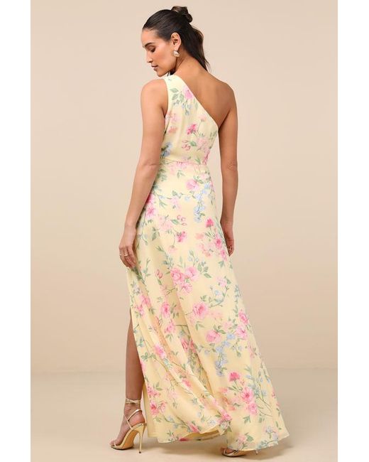 Lulus Natural Elegant Admiration Pale Floral One-Shoulder Maxi Dress
