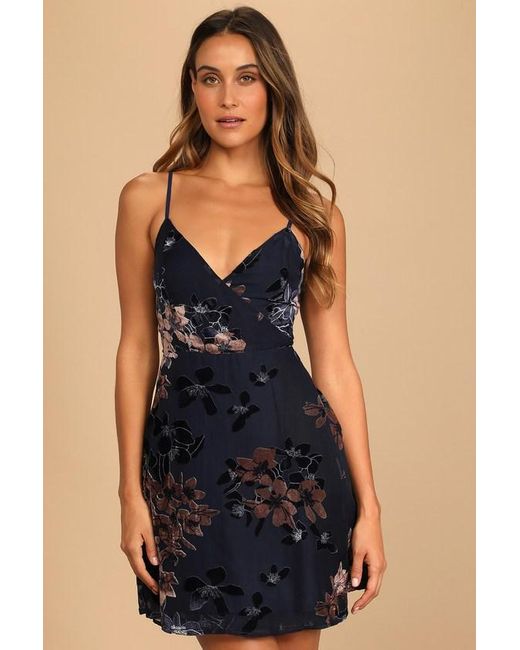 Lulus Blue At The After Party Floral Burnout Velvet Mini Dress