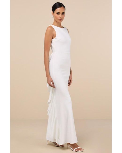 Lulus Natural Exquisite Refinement Backless Bow Ruffled Maxi Dress