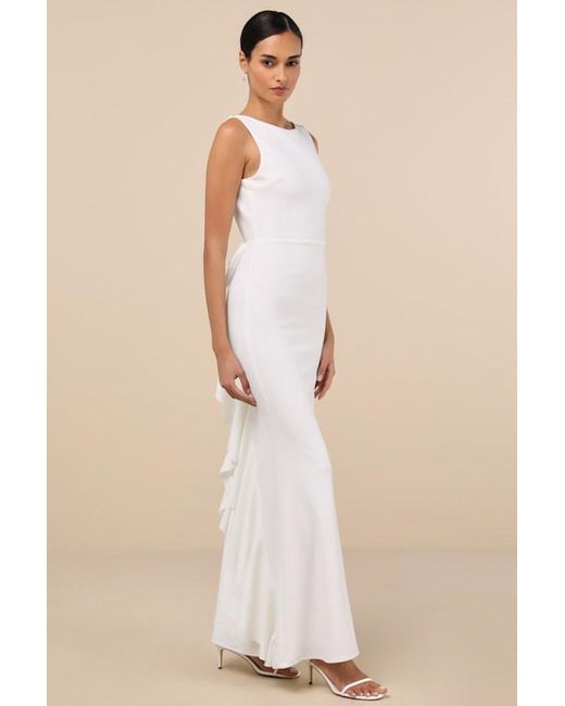 Lulus Natural Exquisite Refinement Backless Bow Ruffled Maxi Dress