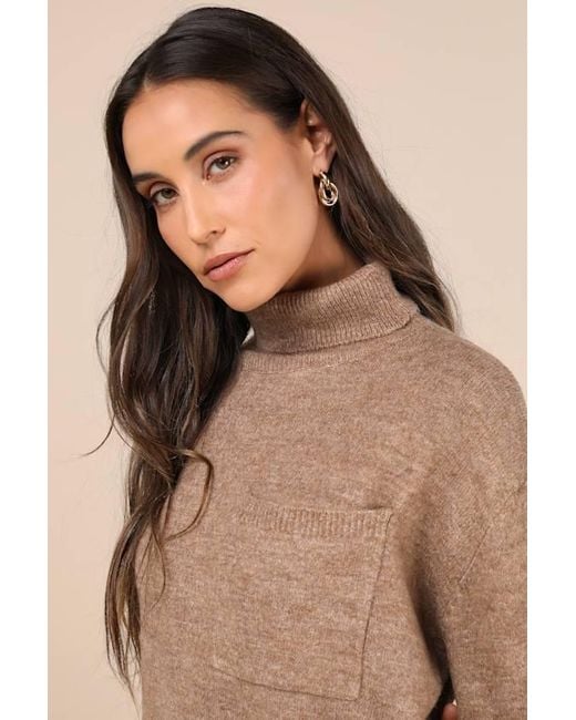 Lulus Natural Positively Charming Heather Turtleneck Mini Sweater Dress