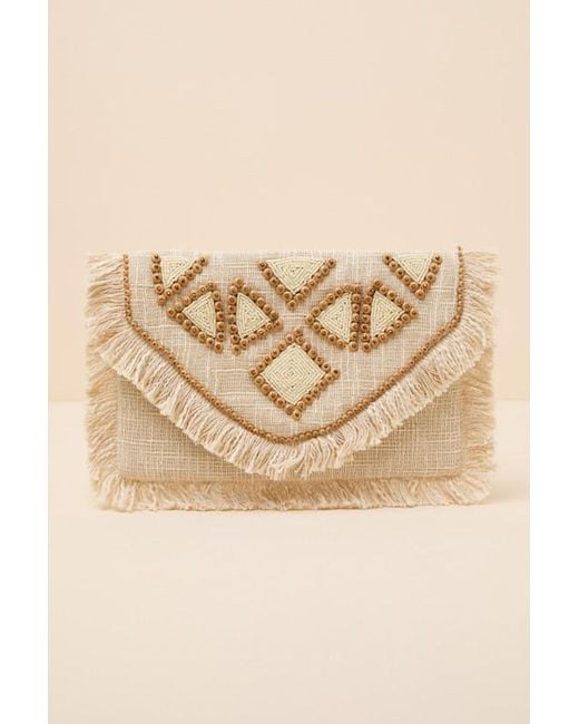 Lulus Brown Haisley Cream Woven Beaded Clutch