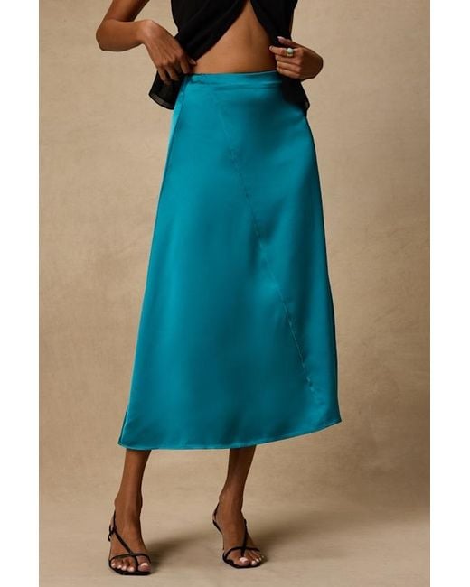 Lulus Blue Ramona Satin Midi Skirt