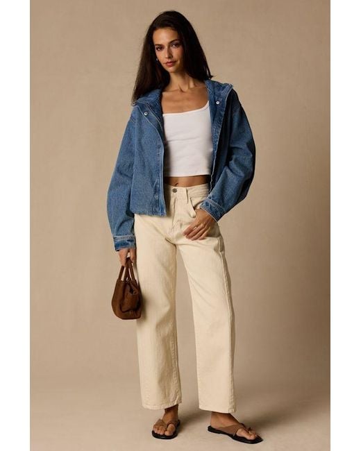 Lulus Blue Hermia Medium Wash Bomber Jacket