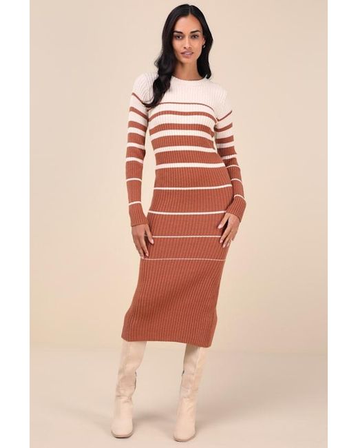 Lulus White Seasonal Status And Striped Midi Sweater Dress