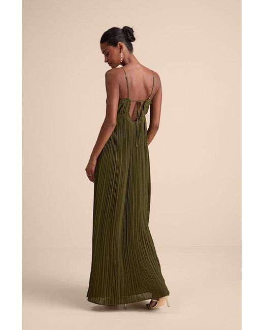 Lulus Natural Delina Plisse Chiffon Tie-Back Maxi Dress
