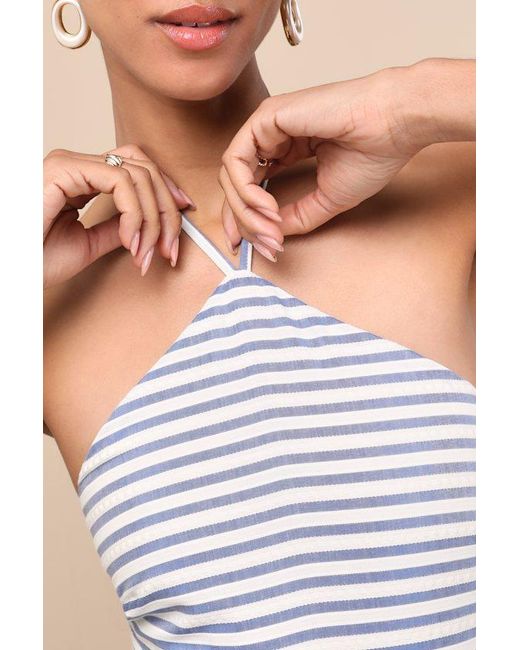 Lulus Blue Corilie And Striped Halter Mini Dress