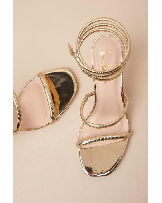 Lulus Pink Gerogette Metallic High Heel Ankle Wrap Sandals