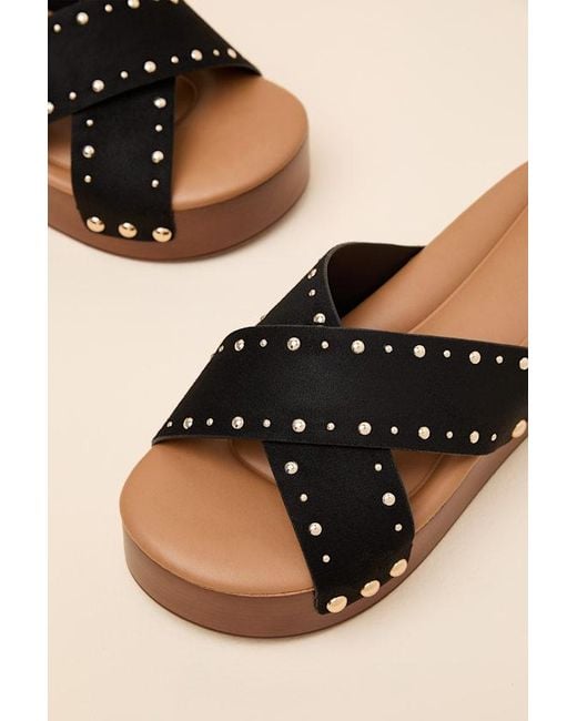 Lulus Black Loma Studded Platform Slide Sandals
