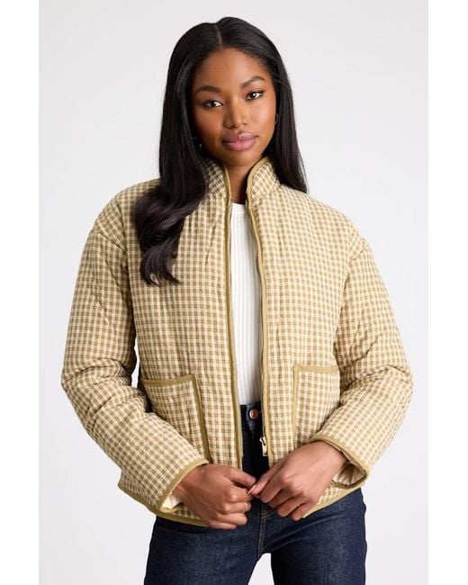 Lulus Blue Bundled Perfection Plaid Quilted Puffer Jacket