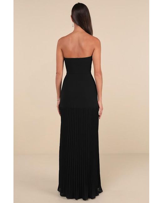 Lulus Blue Celebratory Aesthetic Pleated Strapless Maxi Dress