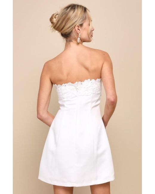 Lulus Natural Unforgettable Icon Satin Strapless Floral Mini Dress