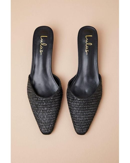 Lulus Natural Alenna Raffia Pointed-Toe Kitten Heel Mule Pumps