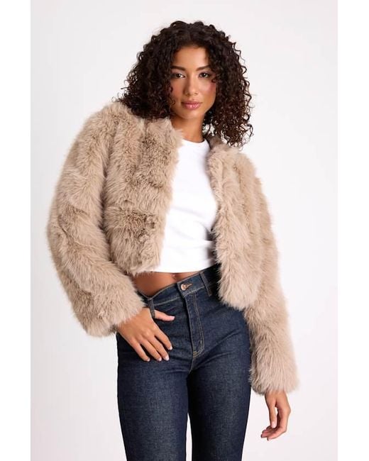Blank NYC Blue Xylona Faux Fur Cropped Jacket