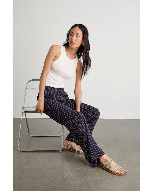 Lulus Blue Aravah Pinstriped Linen Wide-Leg Pants