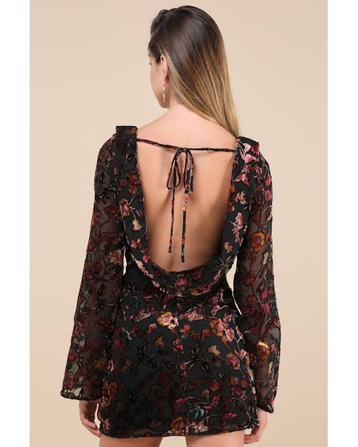 Lulus Black Charismatic Influence Burnout Velvet Cowl Back Mini Dress