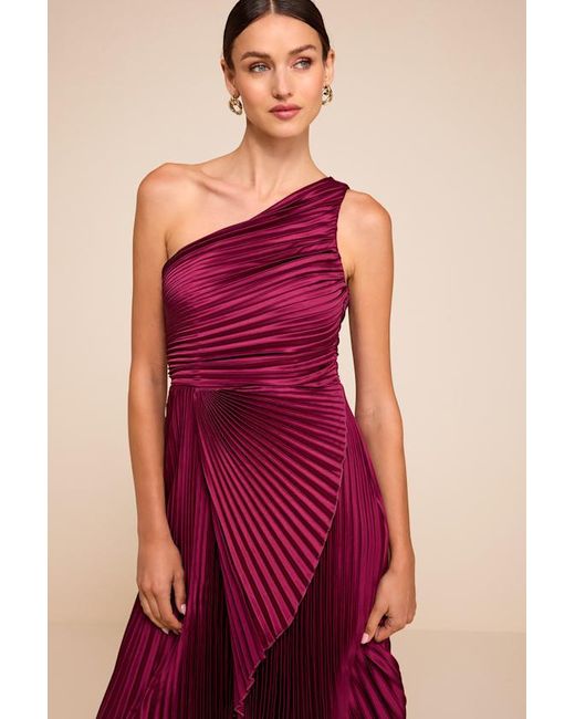 Lulus Red Adaya Satin Pleated One-Shoulder Maxi Dress