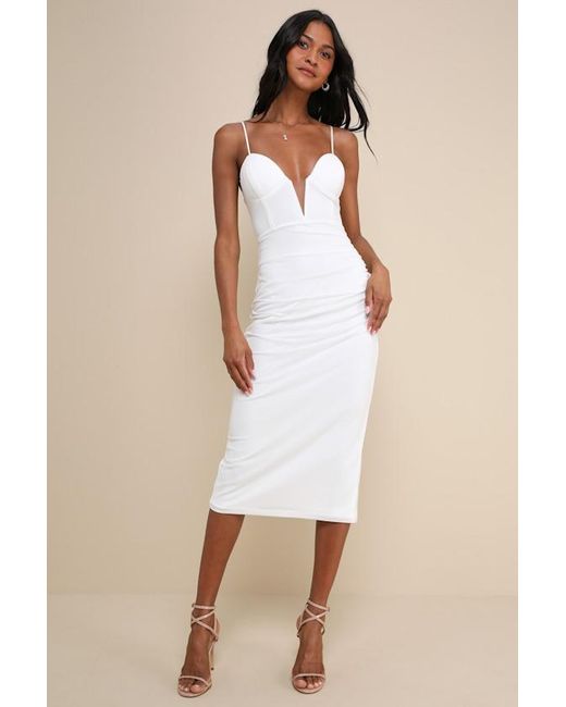 Lulus Natural Uniquely Sophisticated Bodycon Bustier Midi Dress