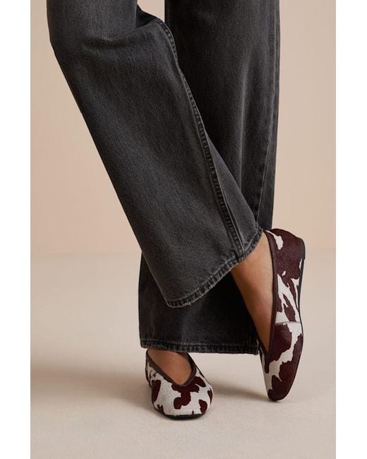 SCHUTZ SHOES Black Courtney Animal Calf Hair Leather Flats