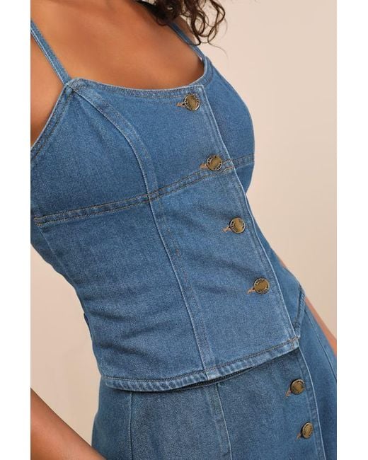 Lulus Blue Kamile Chambray Button-Front Tank Top